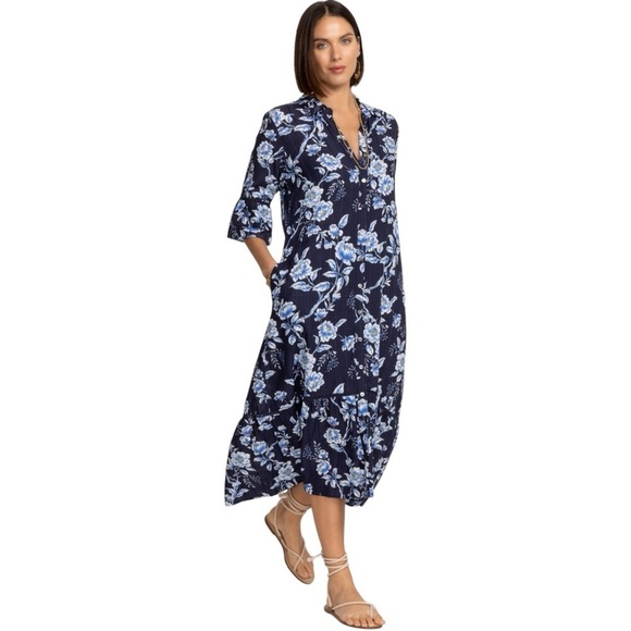 "Magnolia Grace" Johnny Was Floral Ruffle Sleeve Boho Midi Dress XS - Picture 3 of 11